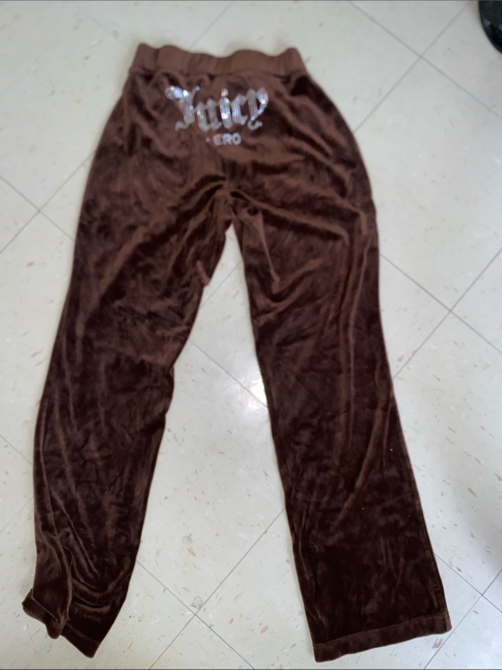 Juicy Couture Brown Velour Track Pants with Rhinestone Logo